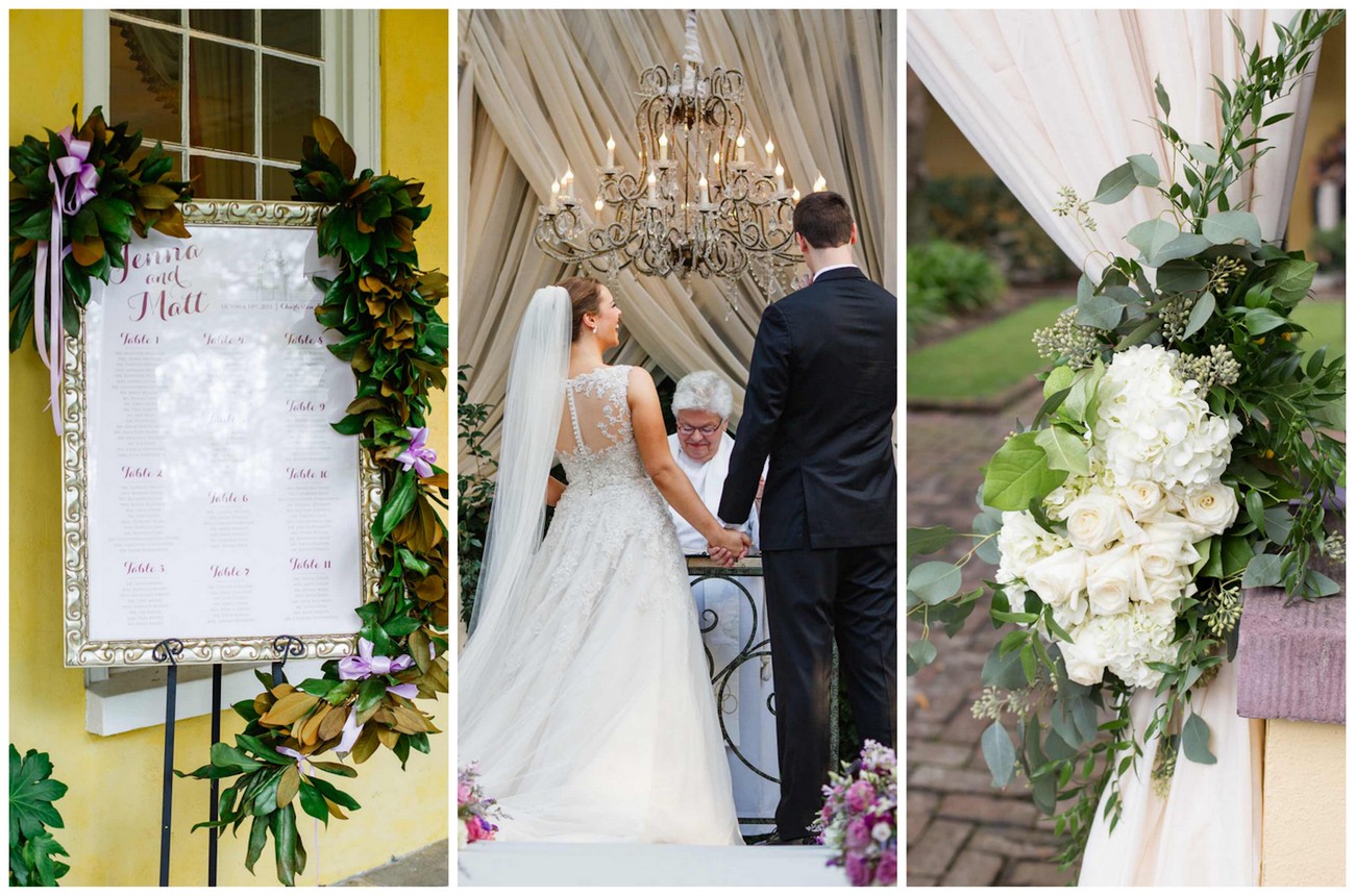 Charming Charleston Wedding at the Historic Aiken House with romantic lavender, purple and gold details. Images: Riverland Studios