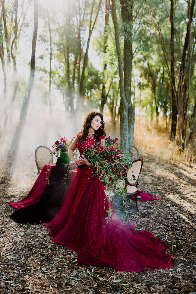 Dramatic Red and Black Forest Wedding full of Mystery + Magic