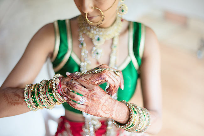 Traditional Hindu Wedding Ceremony in Green and Gold