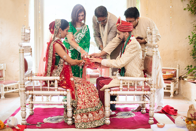 Traditional Hindu Wedding Ceremony in Green and Gold