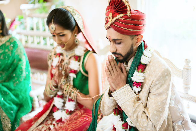 Traditional Hindu Wedding Ceremony in Green and Gold