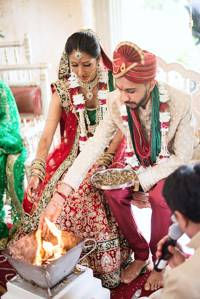 Traditional Hindu Wedding Ceremony in Green and Gold
