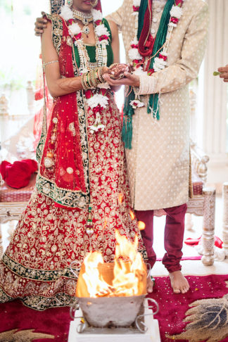 Traditional Hindu Wedding Ceremony in Green and Gold