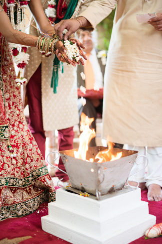 Traditional Hindu Wedding Ceremony in Green and Gold