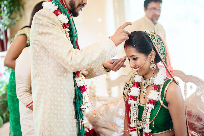 Traditional Hindu Wedding Ceremony in Green and Gold