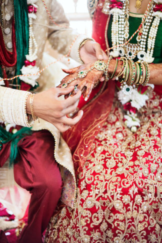 Traditional Hindu Wedding Ceremony in Green and Gold