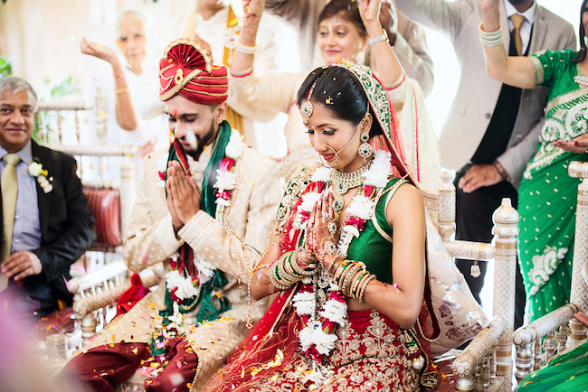 Traditional Hindu Wedding Ceremony in Green and Gold