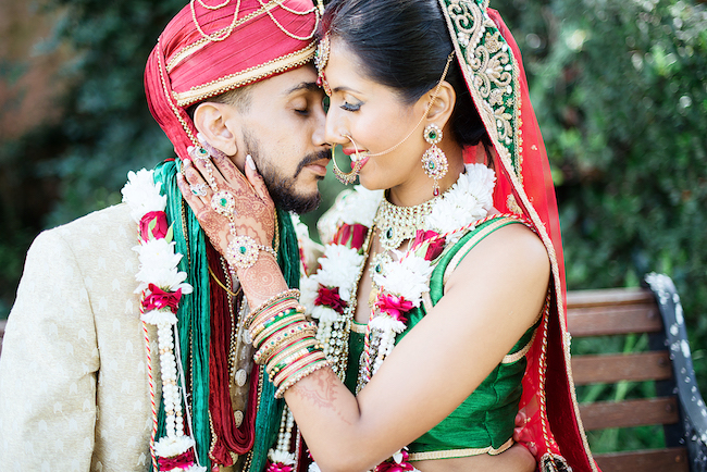 Traditional Hindu Wedding Ceremony in Green and Gold