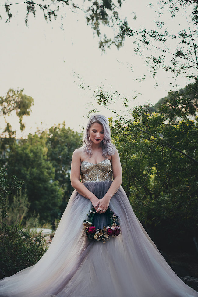 Alternative Gold Purple Wedding Dress Purple Hair