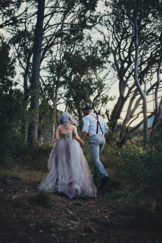 Alternative Gold Purple Wedding Dress Purple Hair