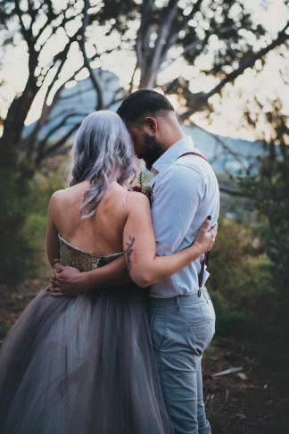 Alternative Gold Purple Wedding Dress Purple Hair