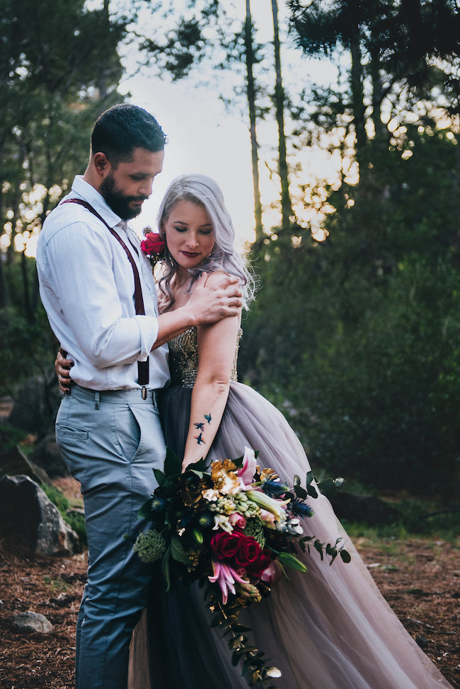 Alternative Gold Purple Wedding Dress Purple Hair