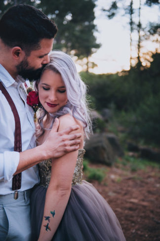 Alternative Gold Purple Wedding Dress Purple Hair