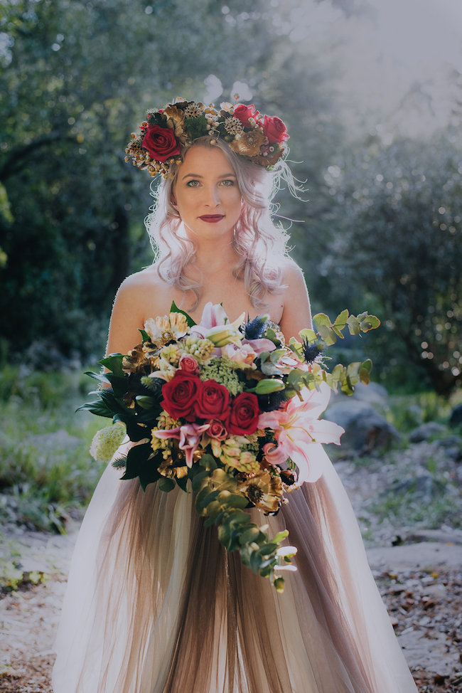 Alternative Bride in Gold + Purple Wedding Dress Rocking Lilac Hair ...