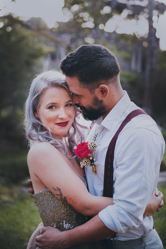 Alternative Gold Purple Wedding Dress Purple Hair