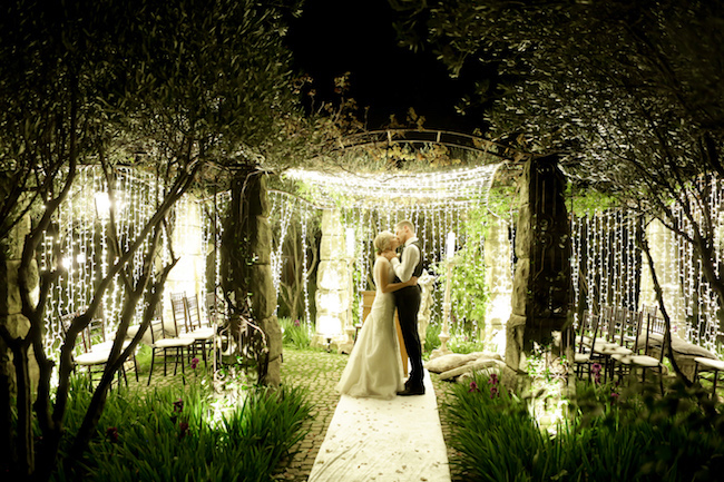 Mesmerizing Twinkling Outdoor Night Wedding Ceremony 