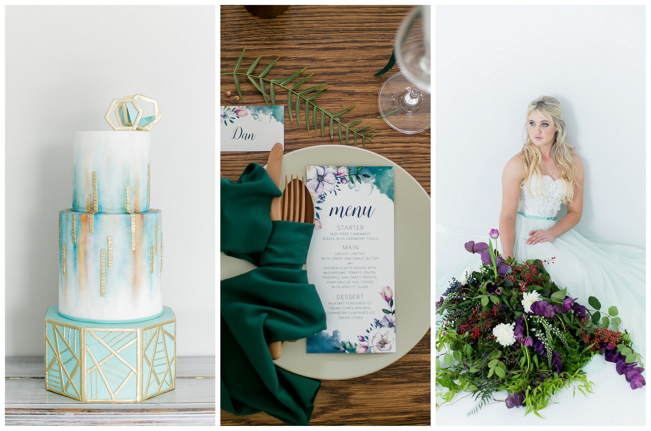 teal and gold wedding