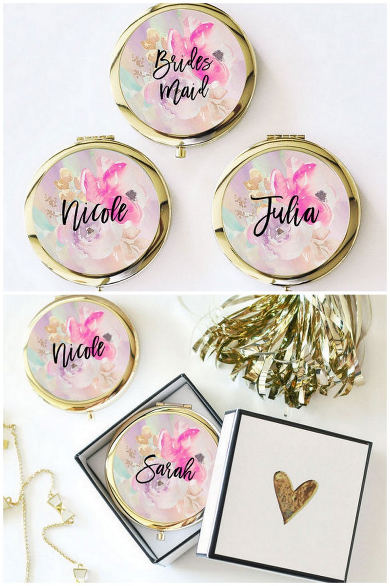 Personalised Rose Gold Compact Mirror Bridesmaid Gift Maid of 