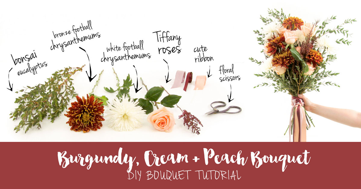 Easy Hand Tied Burgundy Cream Wedding Bouquet Diy Tutorial