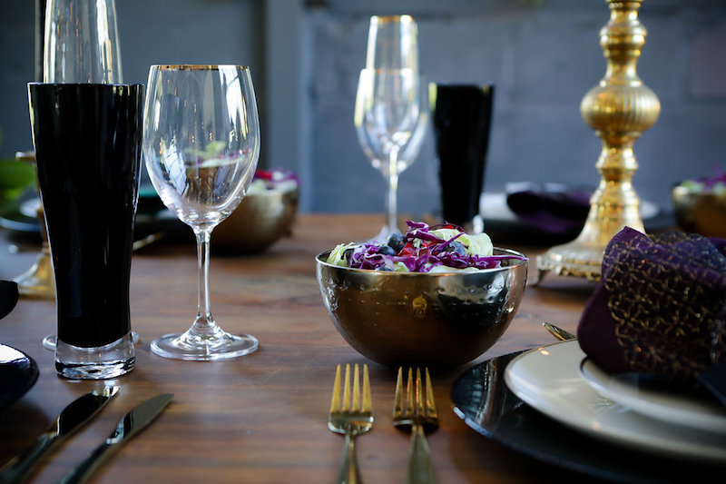 Purple and black wedding decorations