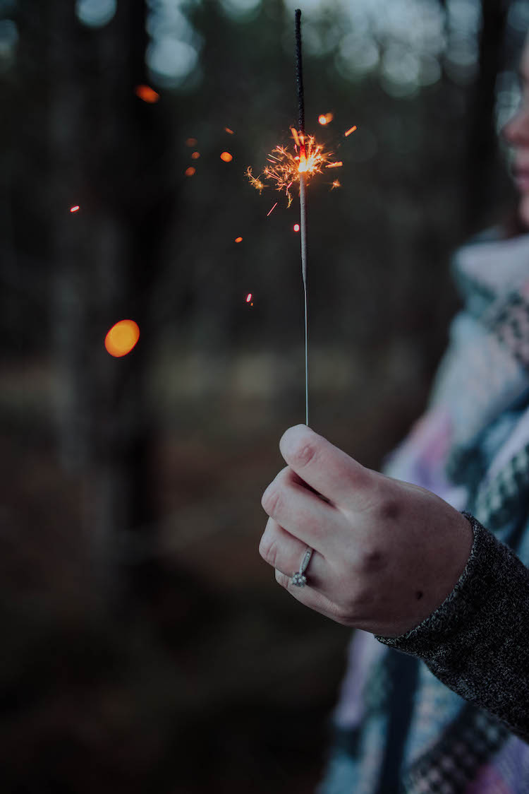 Sunset Forest Sparkler Engagement Photo idea