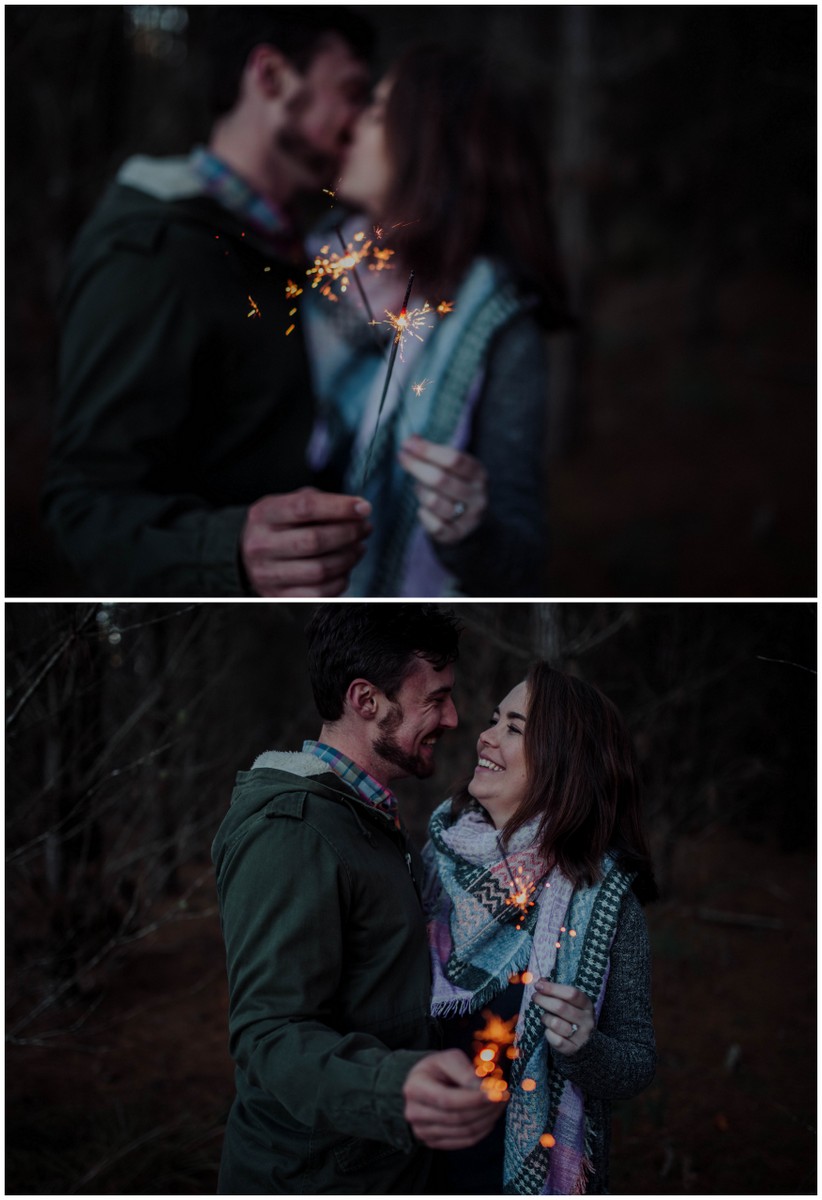 Sunset Forest Sparkler Engagement Photo idea