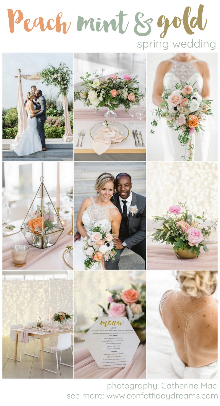 Coral peach mint green wedding