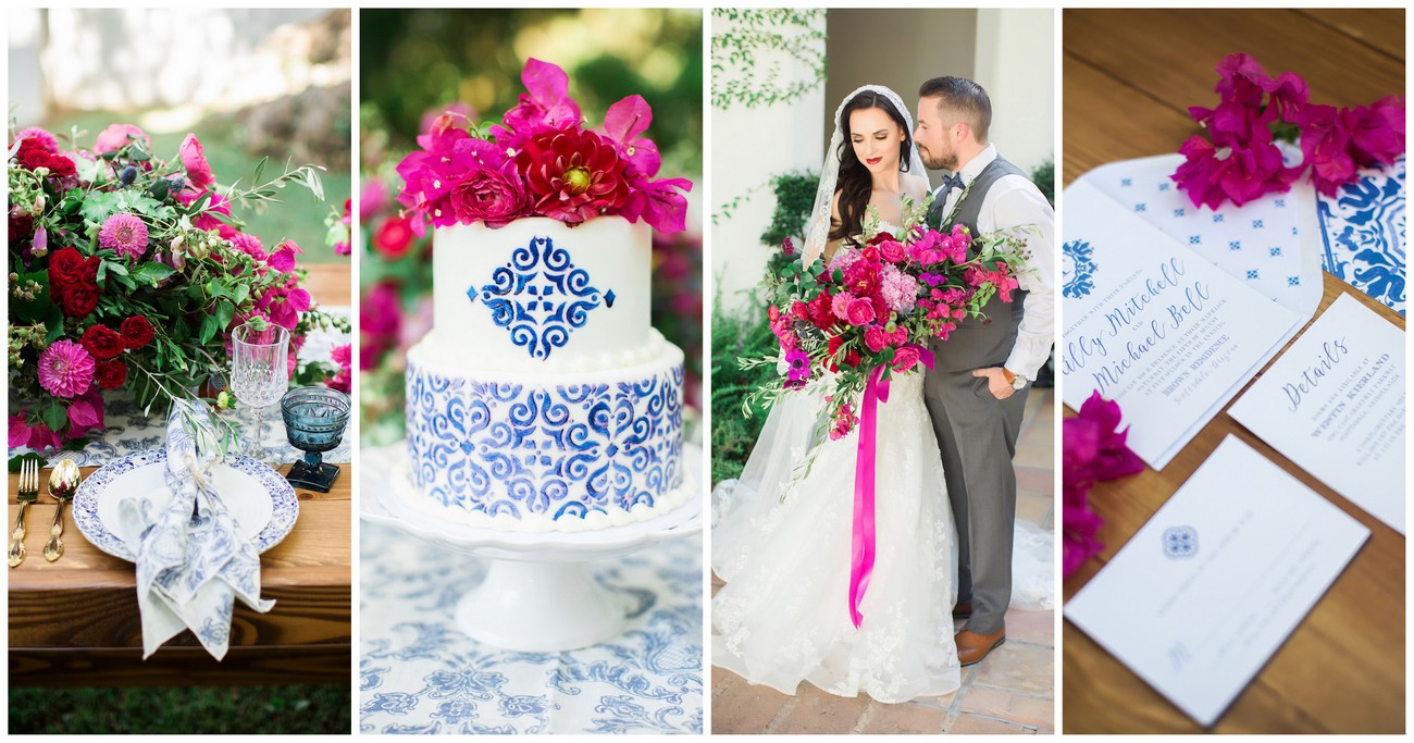 Bougainvillea and Blue Spanish Ceramic Wedding Ideas 