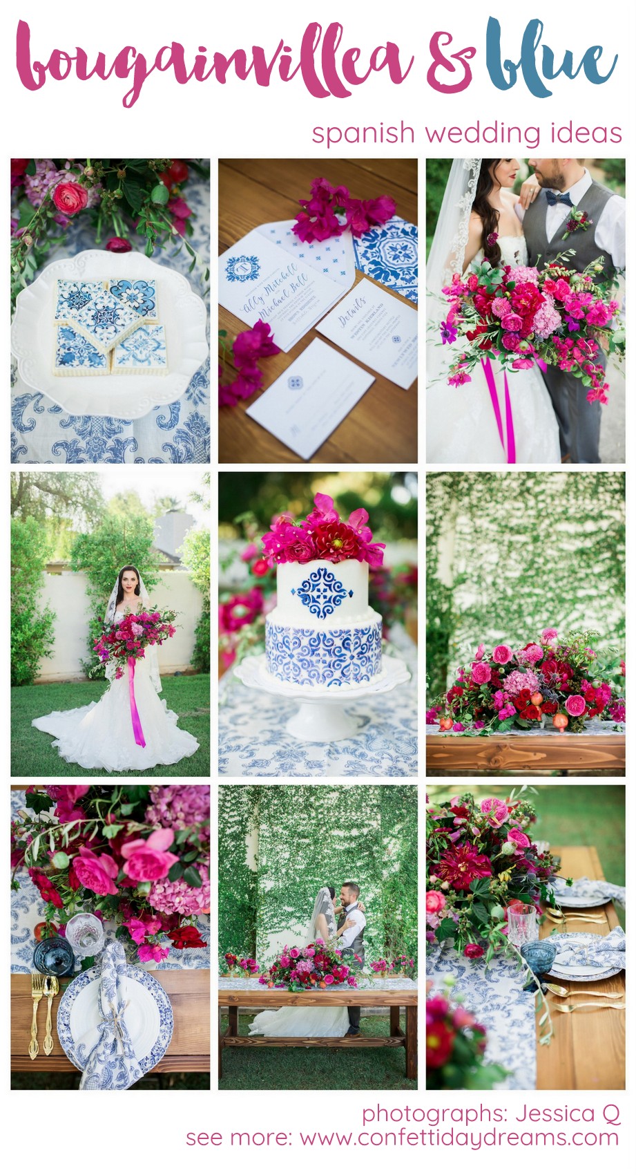 Bougainvillea and Blue Spanish Ceramic Wedding Ideas 