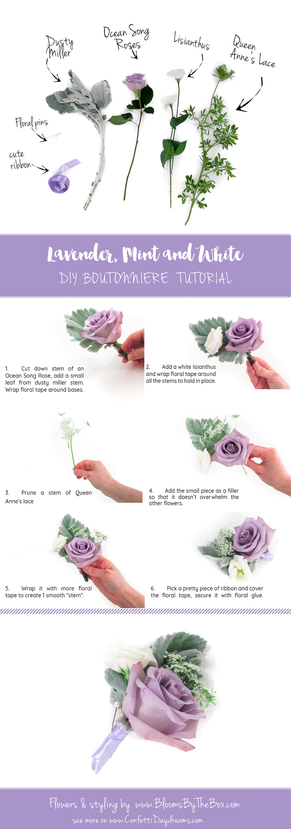 Easy Lavender Mint and White DIY Boutonniere Tutorial