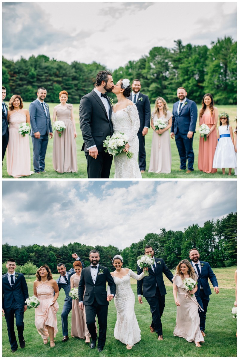 Elegant barn wedding bridal party