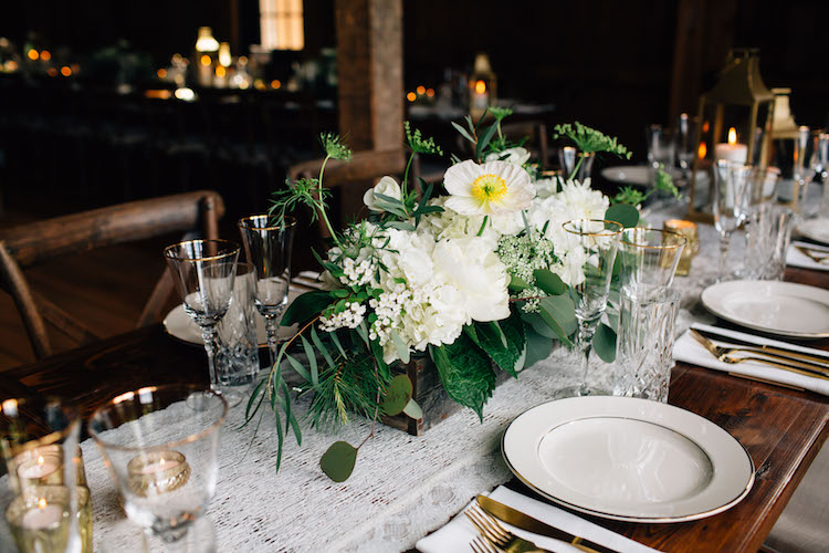 Elegant barn wedding centerpieces