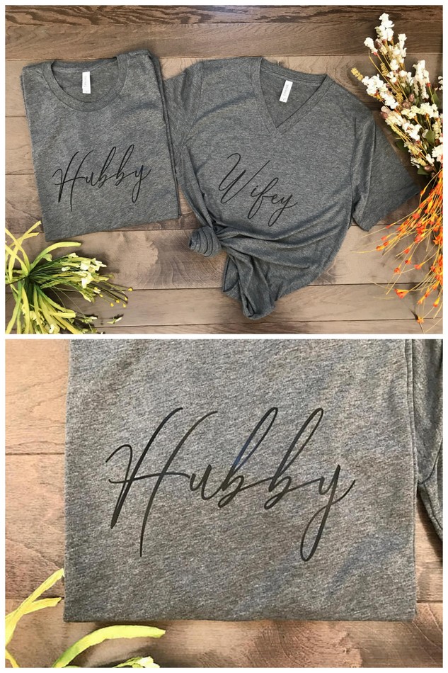 Hubby + Wifey Newly wed honeymoon shirts