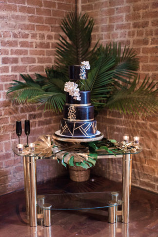 Gold Black Tropical Elegance Wedding Cake