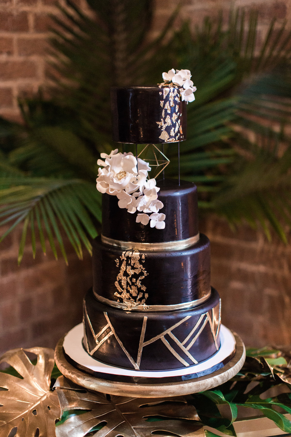 Gold Black Tropical Elegance Wedding Cake