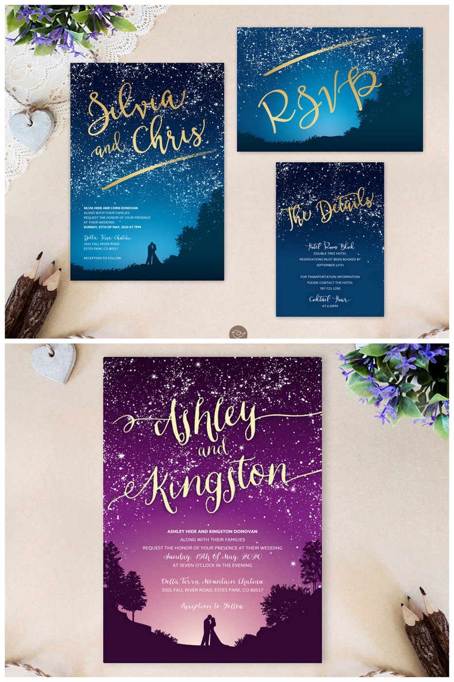 starry night themed wedding invitation