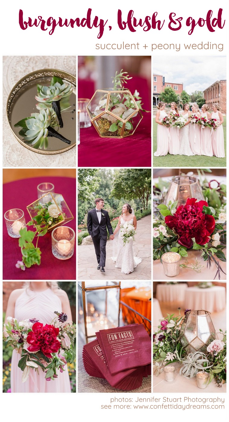 Burgundy Blush Gold Wedding with Peony and Succulent Details