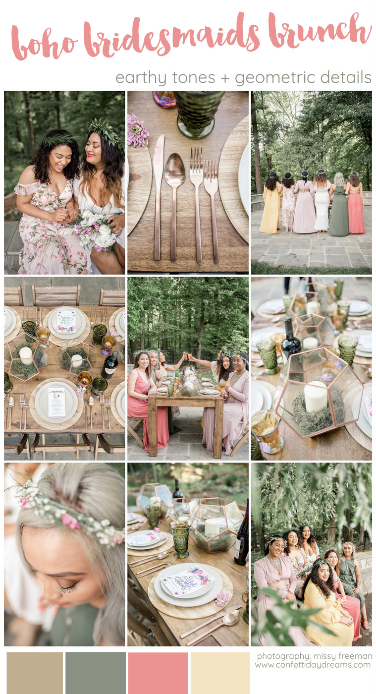 Earthy Boho Bridesmaids Brunch in the Forest 