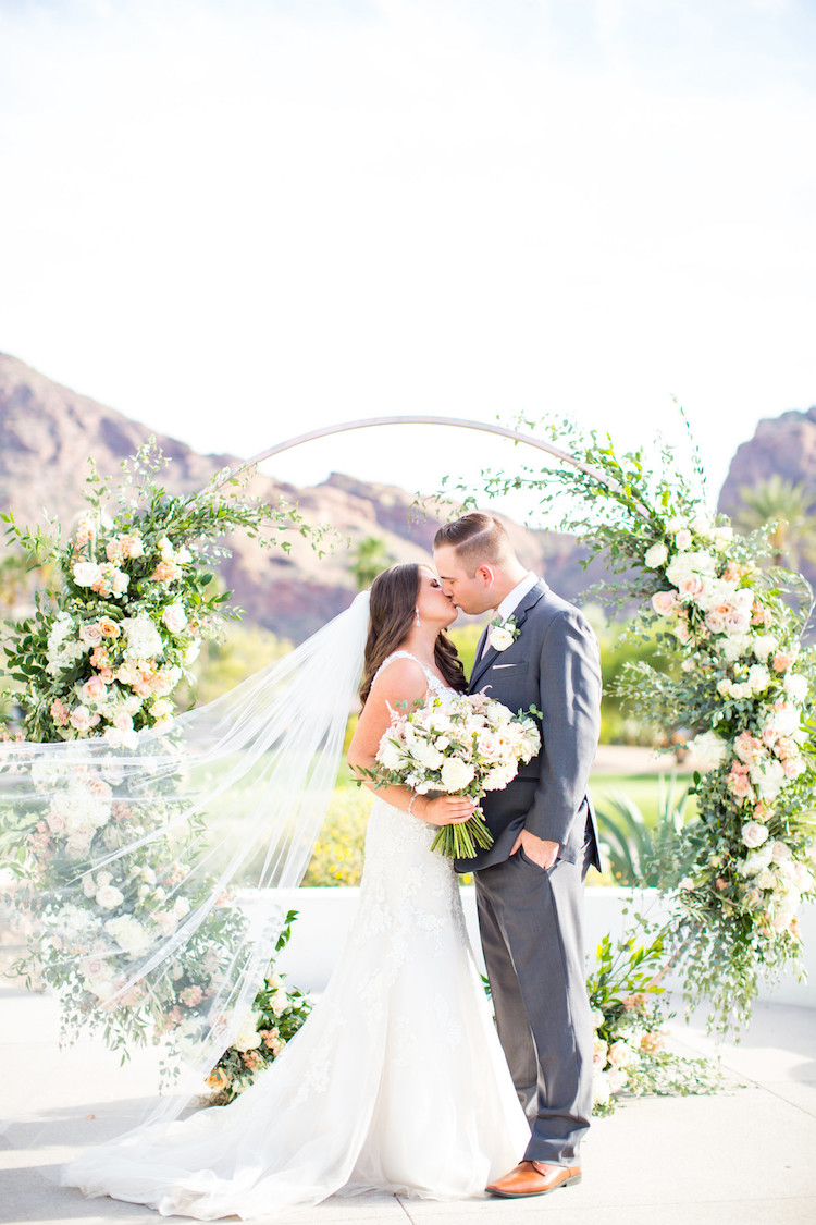 Blush Mint Arizona Wedding with Circular Floral Arch