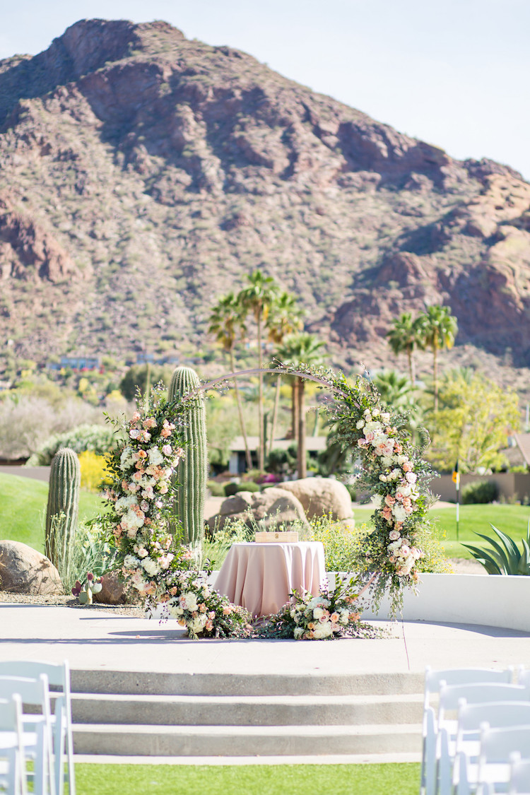 Blush Mint Arizona Wedding with Circular Floral Arch