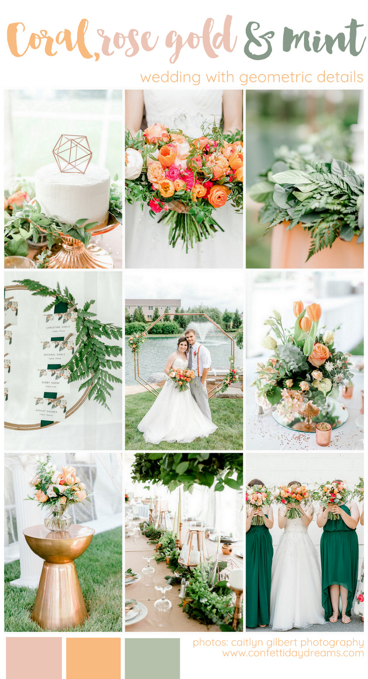 Vibrant Coral, Mint + Rose Gold Wedding with Awesome Geometric Deets