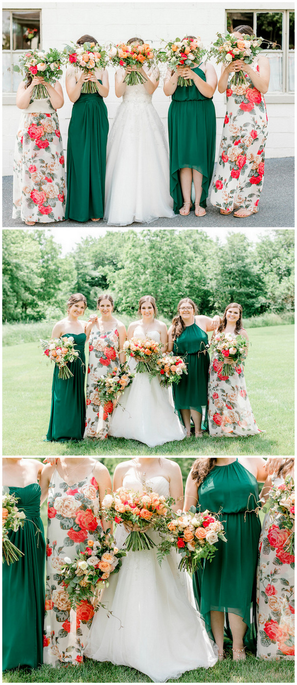 Coral Mint and Rose Gold Bridesmaid dresses and bouquet