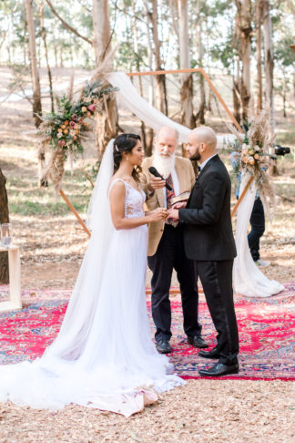 Forest Wedding with Geometric Wedding Arch and pampas grass