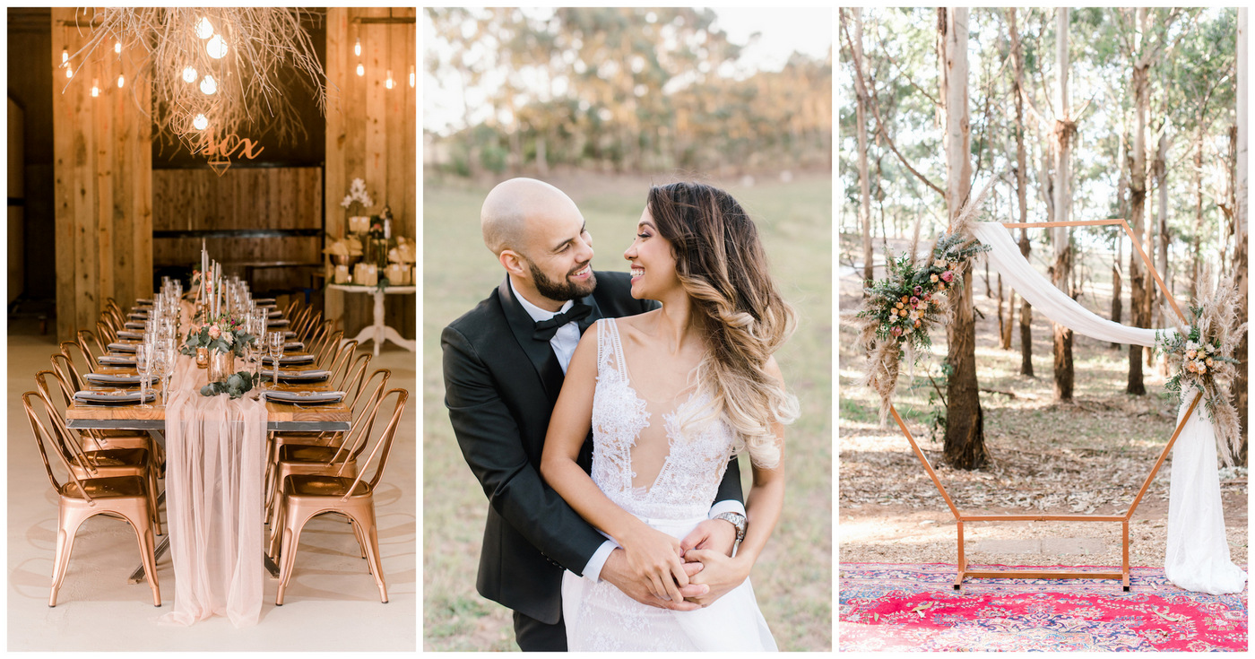 Romantic Gold Blush Geometric Boho Forest Wedding