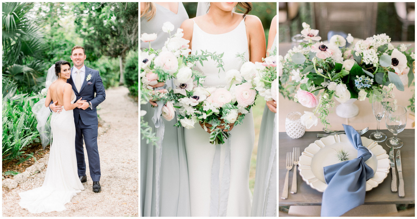 Spring Wedding - Dusty Blue Bridesmaid Dresses and Blush Bouquets