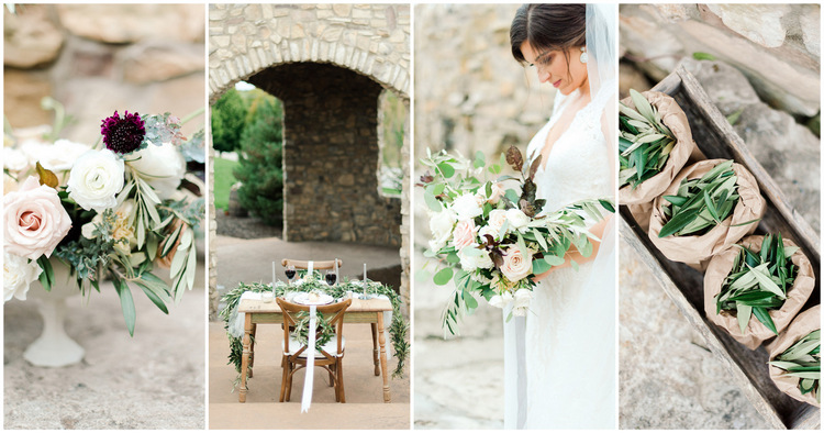 Olive branch with olives and sage green leaves - Peony Faux Flowers