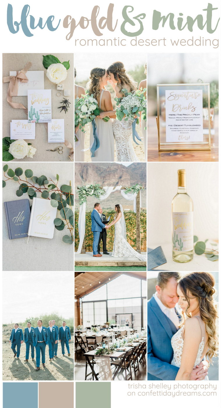 Dreamy Blue, Gold + Mint Desert Wedding in Arizona