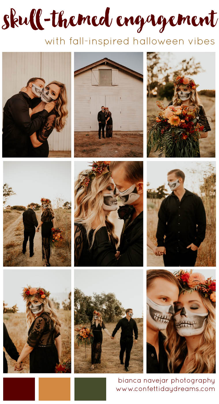 Halloween Fall Skull Face Paint Couple Engagement