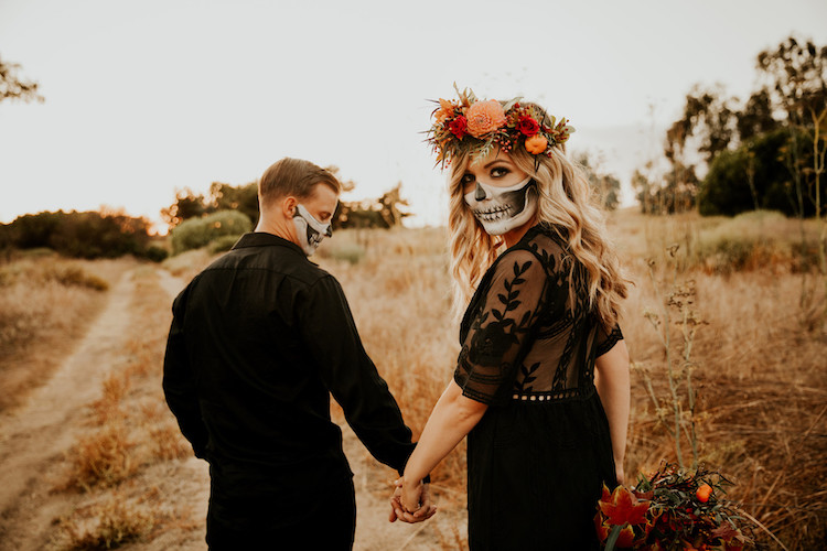  Halloween Skull Face Paint Fall Engagement Shoot