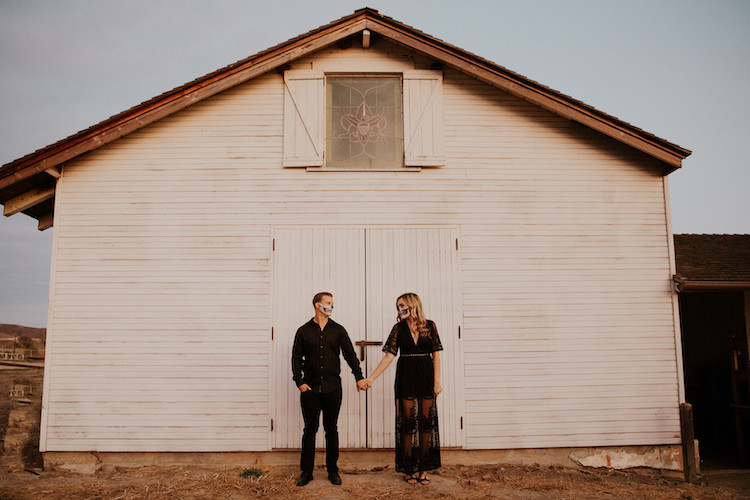 Halloween Skull Face Paint Fall Engagement Shoot